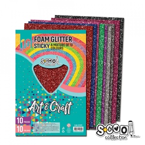 Hartie buretata, adeziva, glitter, 10 culori/set, 20x30 cm - S-COOL
