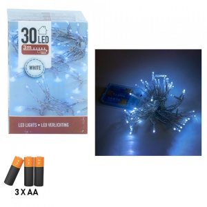 Instalatie cu baterii, 30 led, alb/rece
