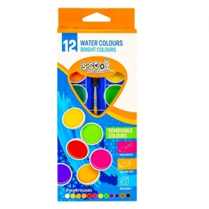 Acuarele, 12 culori, 30 mm , pensula, premium - S-COOL