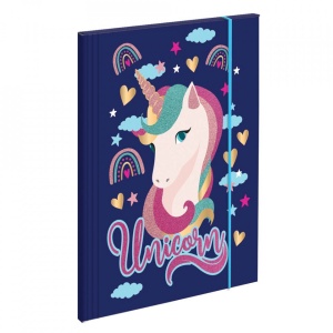 Mapa premium, efect holografic, Unicorn Dark, inchidere cu elastic 23.5x31.5 cm S-COOL