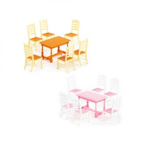 Masa+scaune pentru papusi, 7 piese/set, 21x12x6 cm, Wader