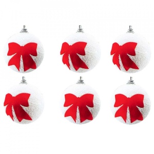 Globuri pom Craciun, albe-desen fundite, 6 cm, 6/set