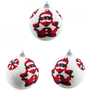 Globuri pom Craciun, albe-Mos Craciun, 8 cm, 3/set