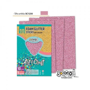 Hartie buretata, adeziva, glitter, roz deschis, 10 buc/set, 20x30 cm - S-COOL