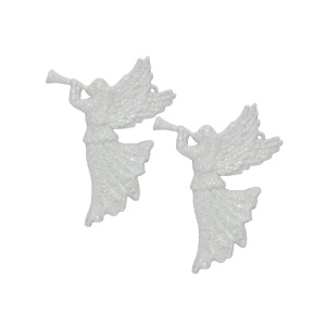 Ornament Craciun - ingerasi albi cu trompeta, 2/set