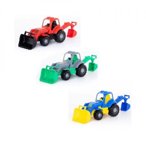 Tractor cu incarcator si excavator - Hardy, 28x13x16 cm, Pol