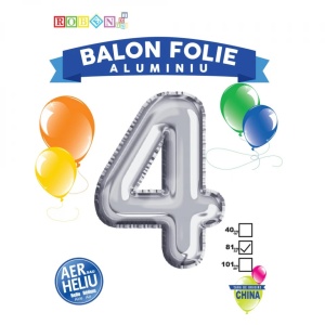 Balon, folie aluminiu, argintiu, cifra 4, 81 cm