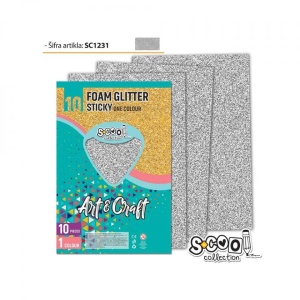 Hartie buretata, adeziva, glitter, argintie, 10 buc/set- S-COOL