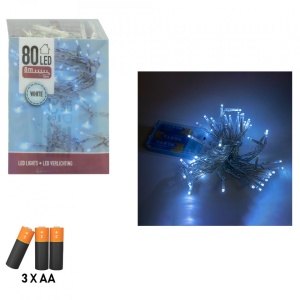 Instalatie cu baterii, 80 led, alb/rece