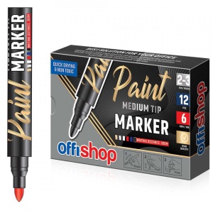 Marker permanent cu vopsea rosie, varf 2/3mm, 12 buc/cutie -OFFISHOP