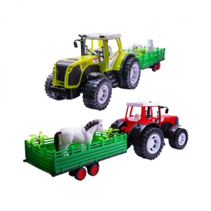 Tractor cu remorca si 2 animale, 54 cm