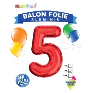 Balon, folie aluminiu, rosu, cifra 5, 81 cm