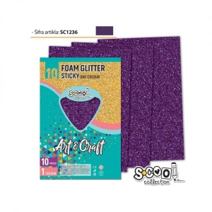 Hartie buretata, adeziva, glitter, mov, 10 buc/set, 20x30 cm - S-COOL