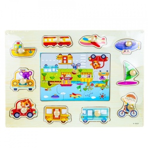 Puzzle din lemn, incastru, cu pioneze, Vehicule