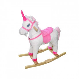 Unicorn balansoar, lemn + plus, alb+roz, 75 cm