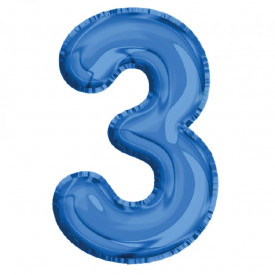 Balon, folie aluminiu, albastru, cifra 3, 40 cm