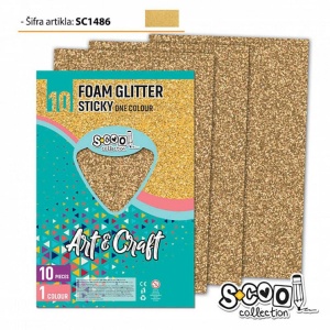 Hartie buretata, adeziva, glitter, aurie, 10 buc/set, 20x30 cm - S-COOL