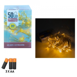 Instalatie cu baterii, 50 led, alb/cald