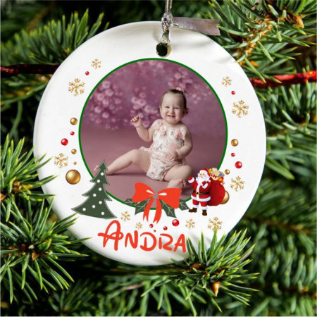 Ornament pentru bradul de Crăciun personalizat cu poza si text M3