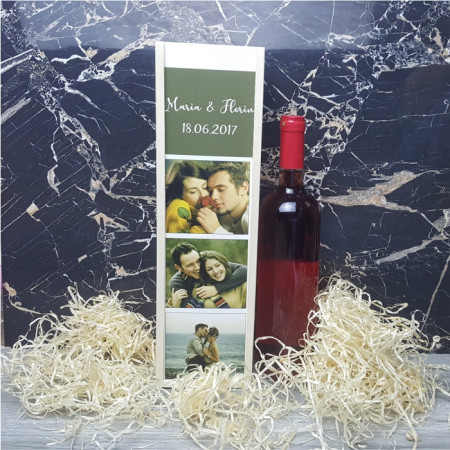 Cutie de vin personalizata cu 3 poze si text