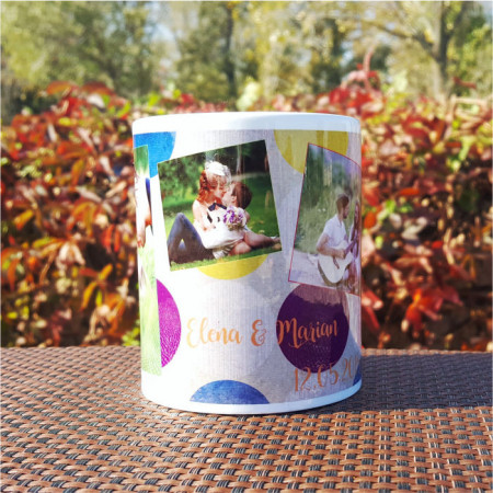 Cana personalizata cu 4 poze si text-model buline-