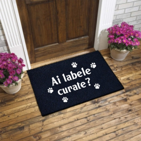 Covoras cu mesaj -Ai labele curate?-