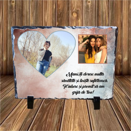 Piatra ardezie personalizata cu 2 poze si text 20-15