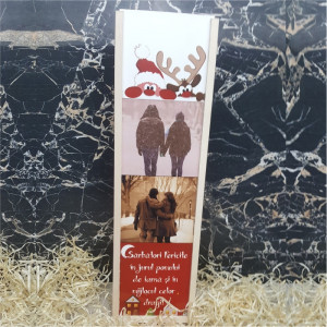 Cutie de vin personalizata cu 2 poze si text -SARBATORI FERICITE-