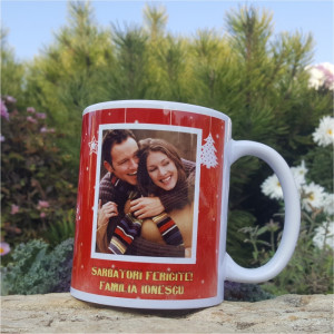 Cana personalizata cu 2 poze si text -Crăciun-