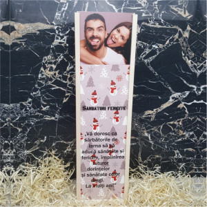 Cutie de vin personalizata cu poza si text -SARBATORI FERICITE-