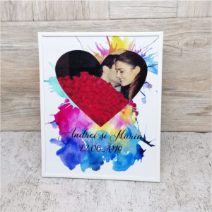 Rama foto personalizată cu o poza și text -inimă colorată-24x30