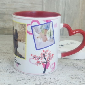 Cana cu toarta inima personalizata cu 4 poze si text