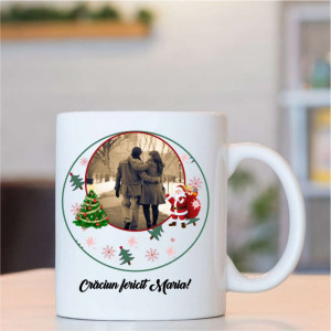Cana personalizata cu 2 poze si text -Crăciun fericit-