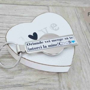 Breloc personalizat cu text sau numarul masinii-fata si poza-verso