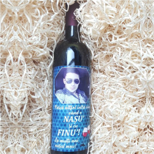Vin personalizat cu o poza si text -Nașu si cu finu-