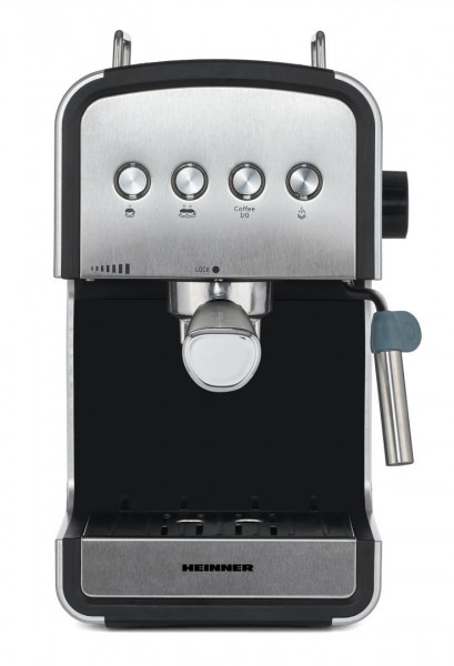 Espressor semi-automat Heinner HEM-B2012SA, 20 bar, 850W, rezervor apa detasabil 1.2l, optiuni presetate pentru 1 sau 2 cesti, filtru din inox, plita pentru mentinere cafea calda, decoratii inox