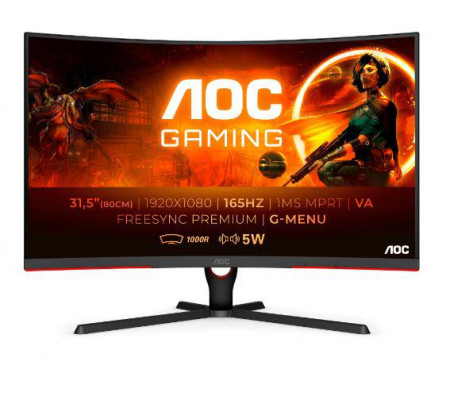 Monitor gaming curbat LED VA AOC 31.5", Full HD, DisplayPort, 165Hz, FreeSync Premium, Vesa, Nrgru/Rosu