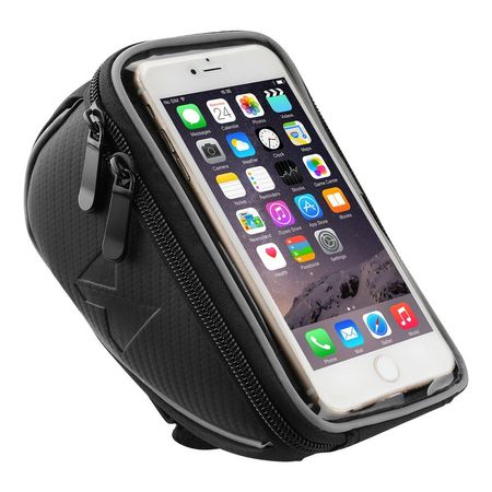Borseta bicicleta Wozinsky cu husa telefon impermeabila pentru telefoane pana in 6.5 inch, cablu jack 3.5 mm inclus , montare pe ghidon , 0.9 L , neagra