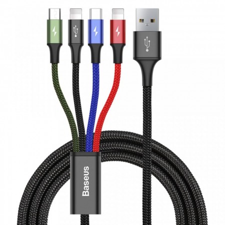 Cablu de date 4 in 1 , Baseus Lightning / USB Type C / 2x micro USB , 3.5A , 1.2M , negru