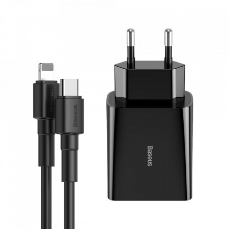 Incarcator priza Baseus USB Type C iesire 18 W 3 A + cablu USB Type C - Lightning 2,4 A 1 m negru (TZCCFS-X01)