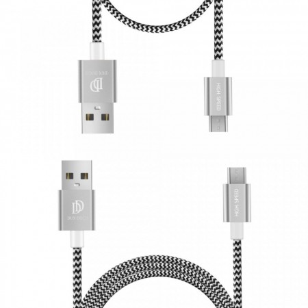 Set 2 cabluri de date si incarcare Dux Ducis K Two , 1 x Micro Usb 100 cm 5V 2A si 1 x Micro Usb 20 cm 5V 3A , silver