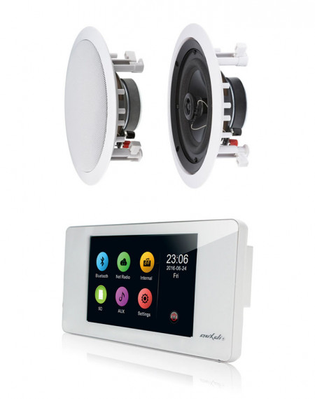 Amplificator de perete cu touchscreen 2x20W DSPPA DM838 cu Wi-Fi, BT + 2 Boxe de tavan Hi-Fi Inakustik Ambientone R1