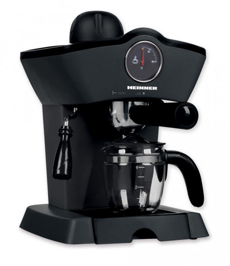 Espressor manual Heinner Retro Effect HEM-200BK, 800W, 3.5bar, capacitate rezervor 0.24L, termometru frontal apa, optiuni preparare: espresso si cappuccino, Negru