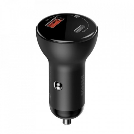 Incarcator auto cu display USB / USB Type C 45 W 5 A SCP Quick Charge 4.0+ Power Delivery 3.0 gri (CCBX-C0S)