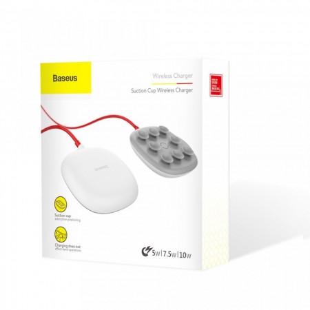 Incarcator wireless original Baseus Suction Cup Wireless , incarcare rapida , safe , QI charge , alb
