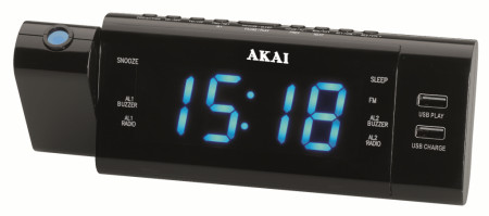 Radio ceas Akai ACR-3888, proiectie, incarcator telefon USB, negru