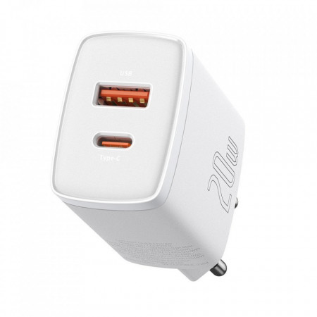 Incarcator priza Baseus Compact USB Type C / USB 20 W 3 A Power Delivery Quick Charge 3.0 white (CCXJ-B02)