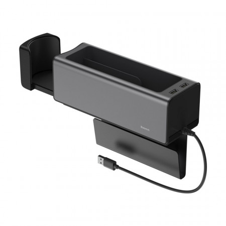 Organizator auto cu 2 porturi USB si suport pahar, Baseus (CRCWH-A01) , negru