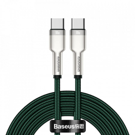 Cablu de date Baseus Cafule Metal USB Tip C - USB Tip C 100 W (20 V / 5 A) 2 m verde (CATJK-D06)