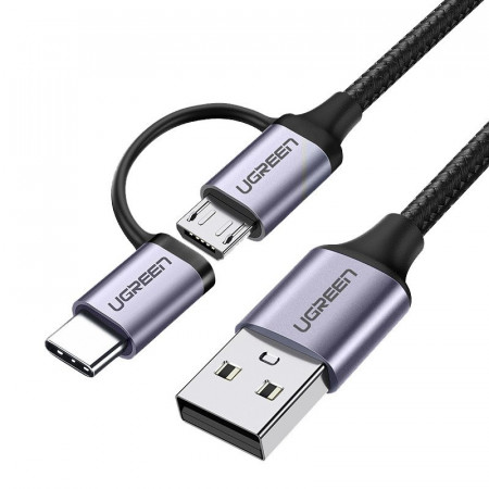 Cablu de date UGREEN 2 in 1 USB la USB Type-C , micro USB 2.4A - 1m
